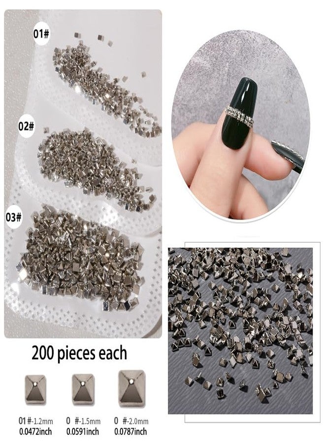 JERCLITY 600pcs Silver Square Spire Nail Charms Alloy Mini Metal Rivet Nail Charms for Acrylic Nails Flat Base Punk Style Square Spire Nail Studs Spike Nail Rivets for Women Nail Art（3 Sizes） - Image 2
